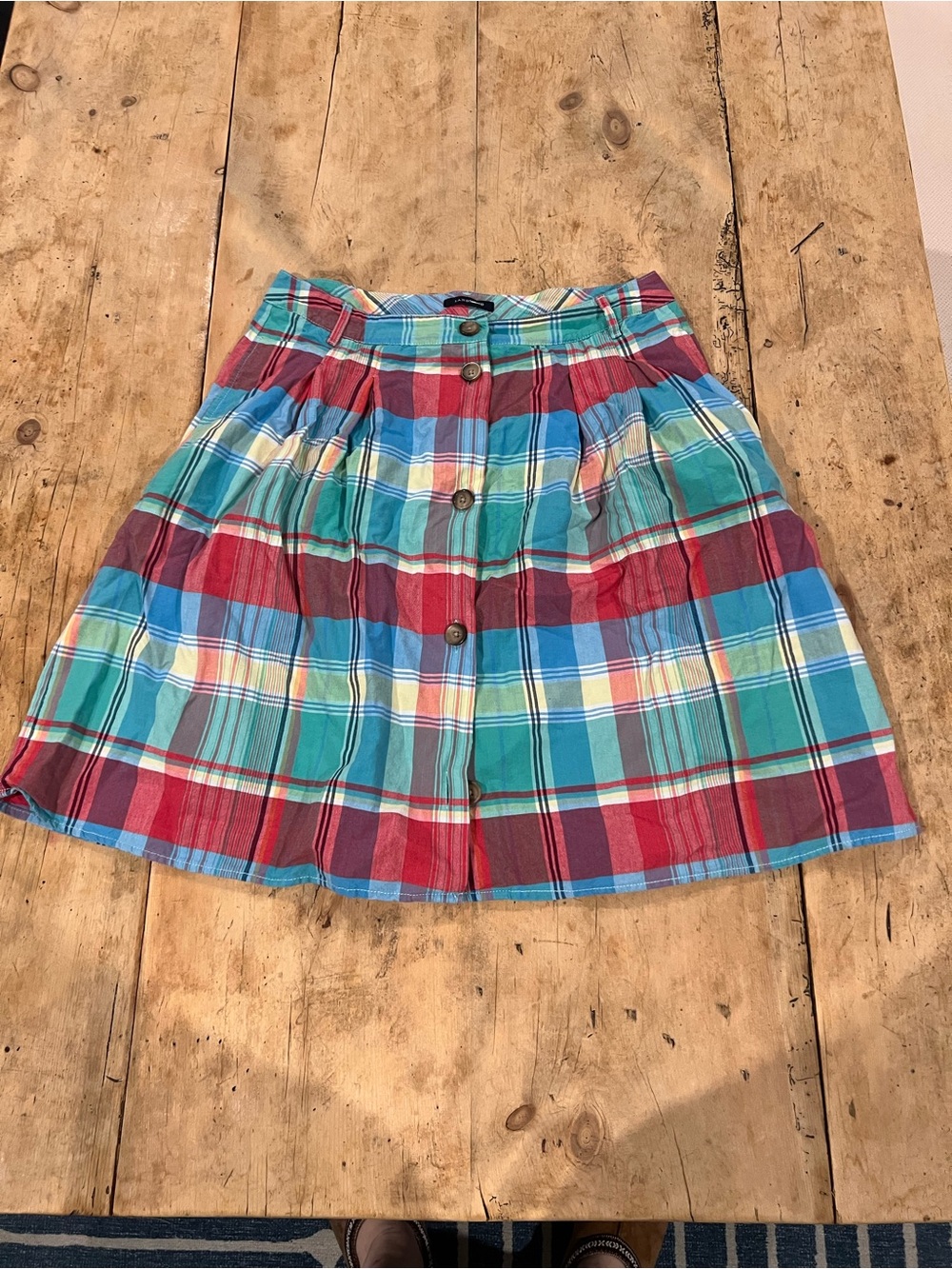 Button-Front Plaid  Skirt in Multicolor